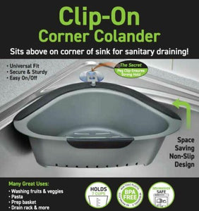 Corner Colander, Clip-on, Anti-Slip, Sink Corner Strainer, Dishwasher Safe